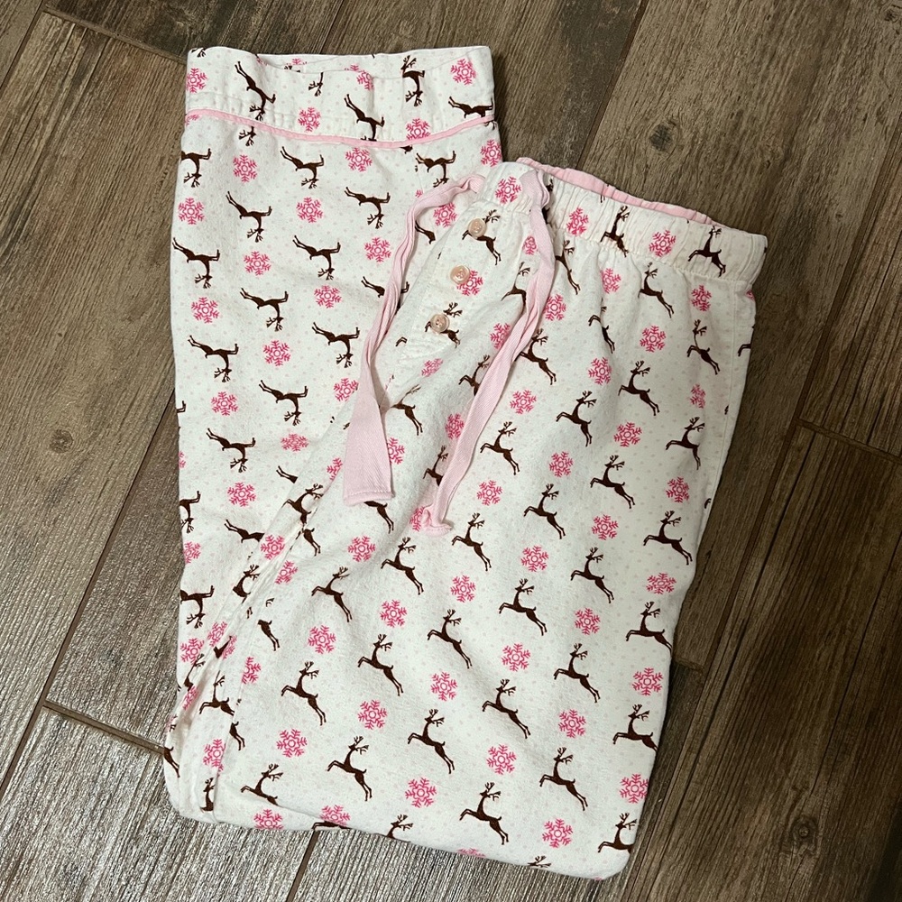 Blu Chic Lounge Reindeer Pajama Pants, Pink Snowflakes, Polka Dots, Large